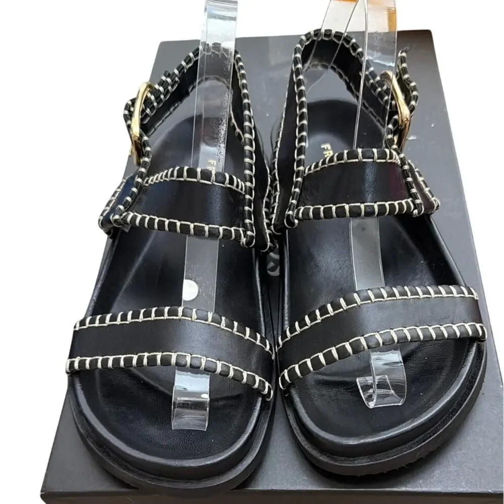 FRAME Le Marcel Leather Sandals Contrast Stitching Size 37. US 6.5-7